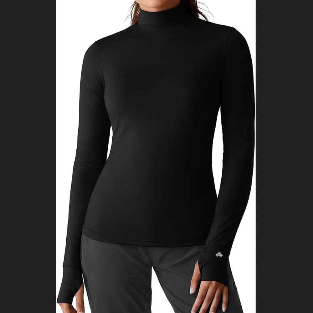Mock Neck Long Sleeve Running Top Baselayer Lightweight Size Small Black